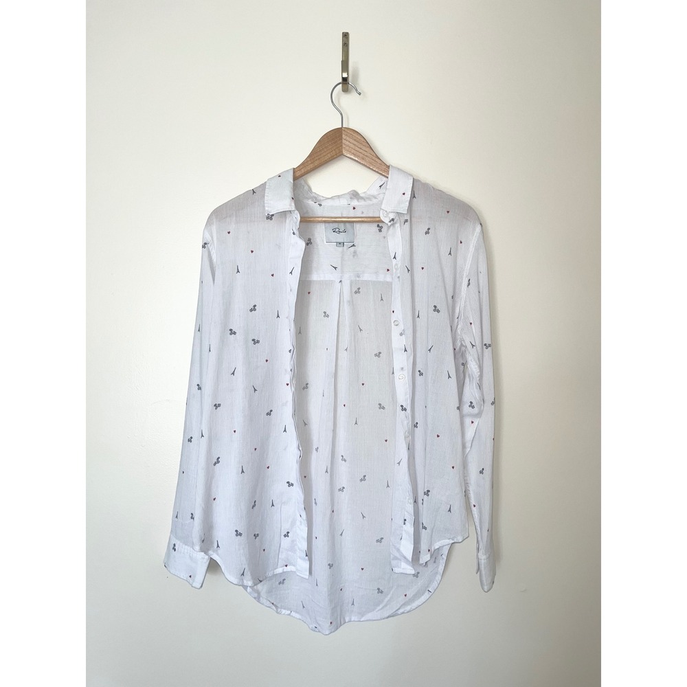 Rails Little Paris White Eiffel Tower Heart Print Button Down Shirt |‎ Medium